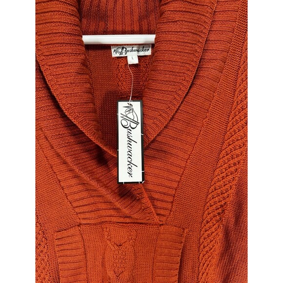 NWT Bushwacker Shawl Collar Sweater Vest Size Large Cable Knit Pockets Orange - Picture 9 of 9